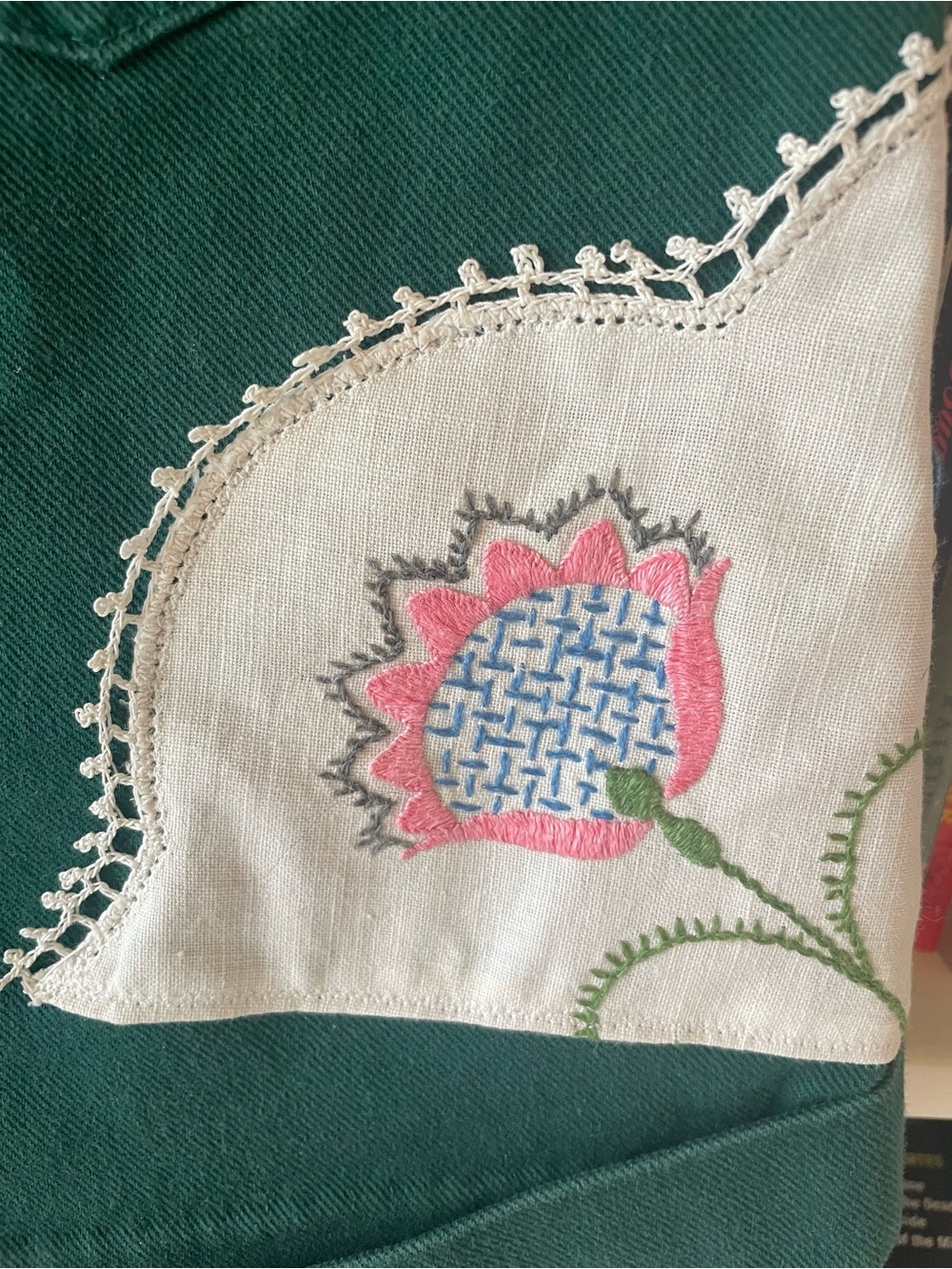 Vintage dark green Jennifer Moore cottagecore patchwork upcycled shorts - Picture 9 of 16